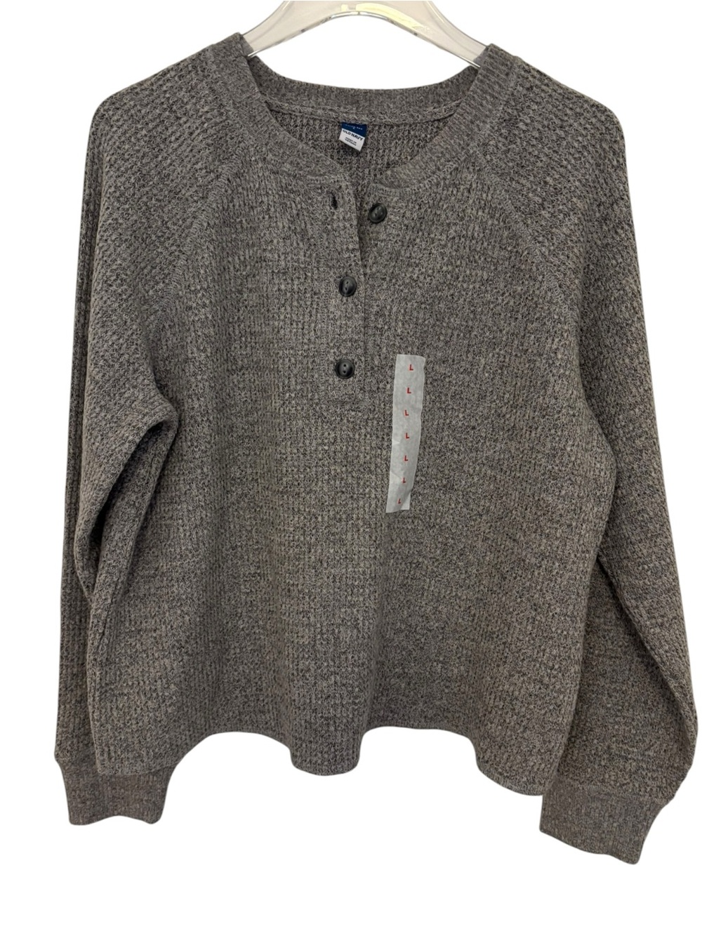 Old Navy Plush Tee Waffle Knit Henley Sweater NWT Gray Size Large